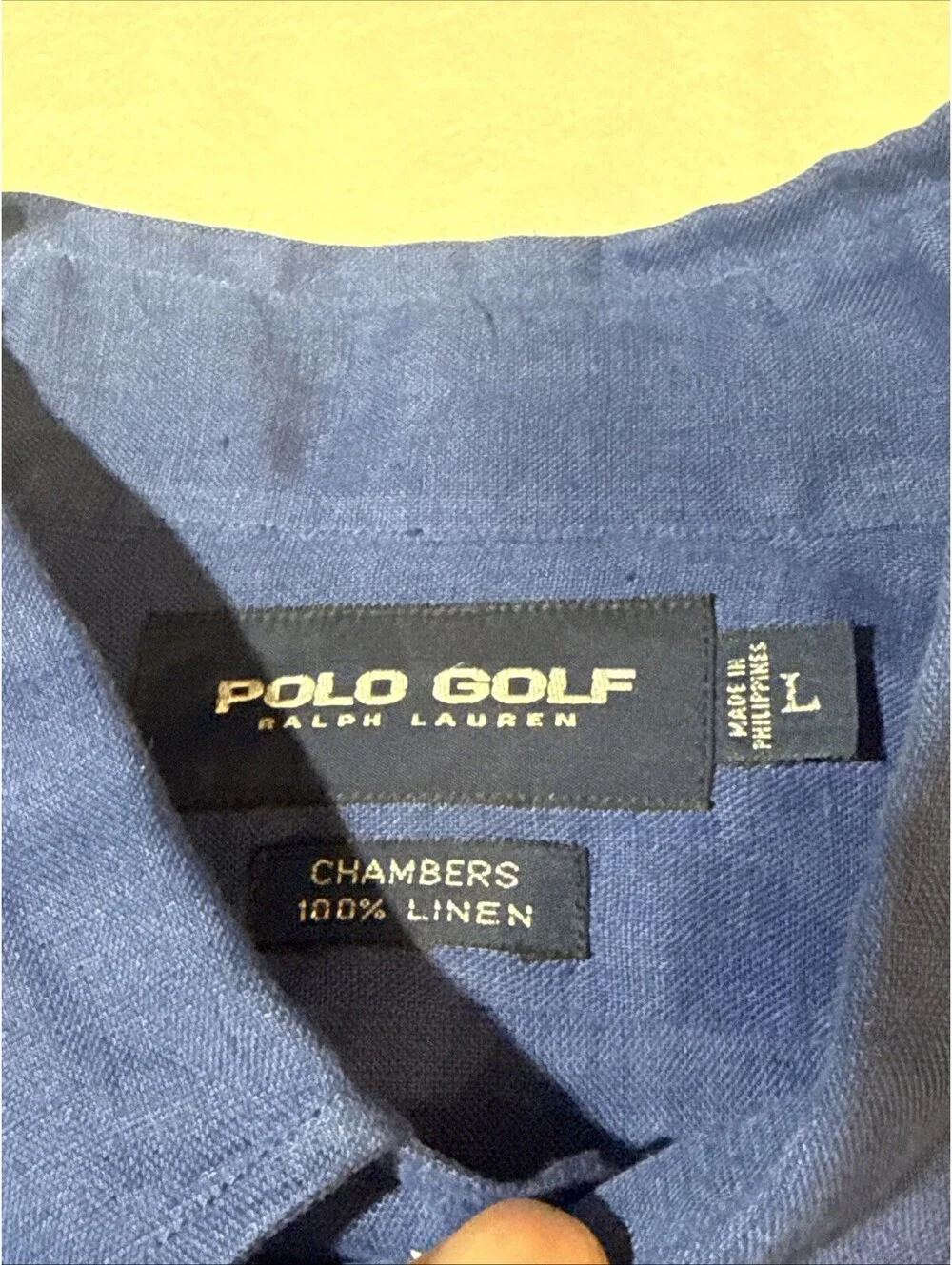 VTG Polo Golf Ralph Lauren Chambers LG Blue Shirt Linen Roaring Fork Club